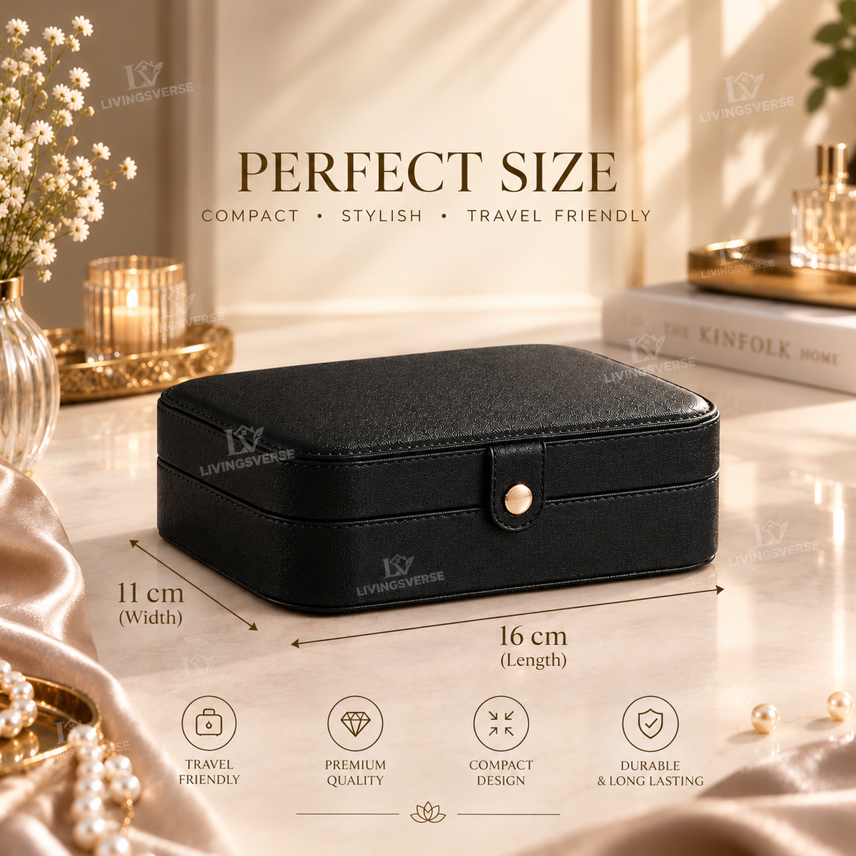 Jewelry Organizer Box for Women Mini Storage Case (Portable for Travel ) – Three Layers (Medium)