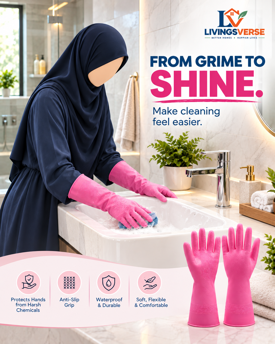 Multi-Purpose Dish Washing Gloves Waterproof Rubber Gloves