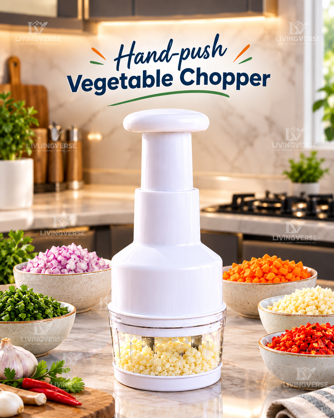 Manual Hand Press Vegetable, Onion, Ginger & Garlic Chopper/Dicer