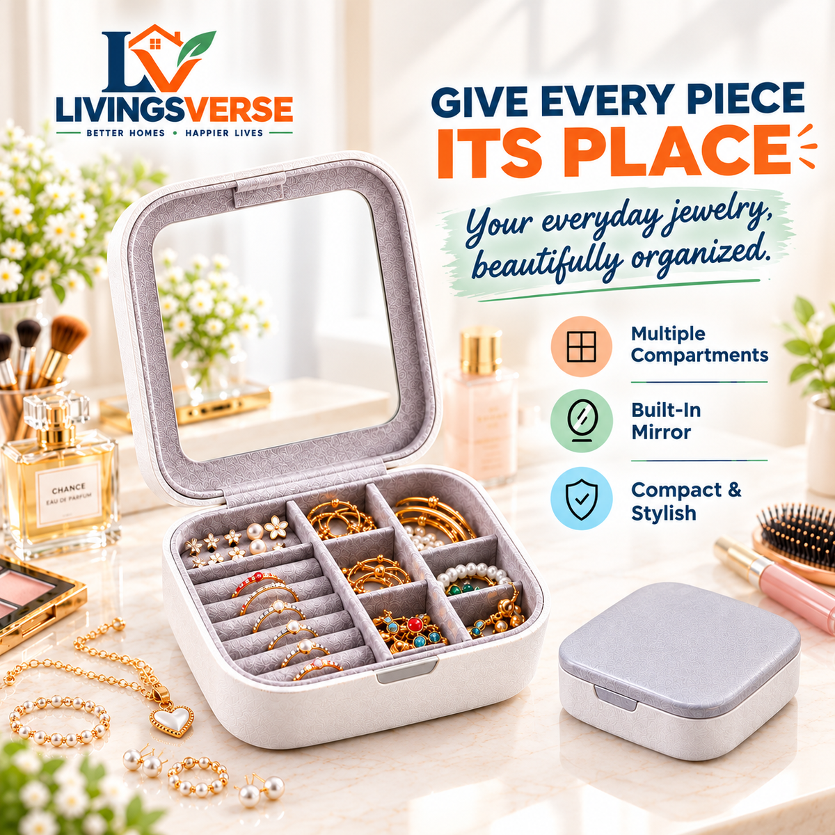 Jewelry Organizer Box Portable Storage Case (Small) for Women