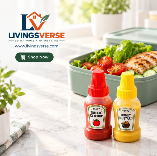 2PCs Mini Ketchup Bottles Squeeze Condiment Bottles - Leak-Proof, Reusable Plastic Sauce Containers for Ketchup, Salad Dressing