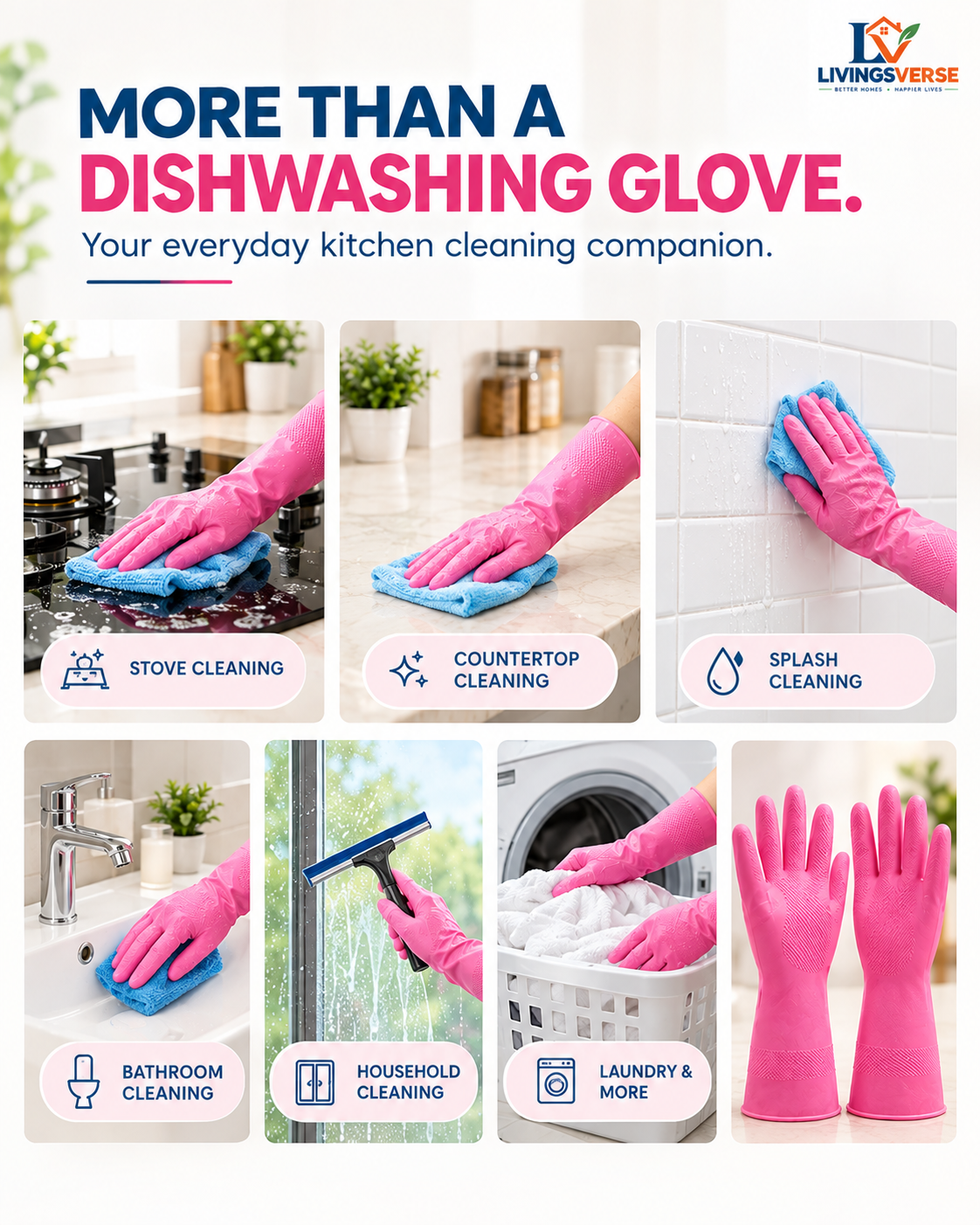 Multi-Purpose Dish Washing Gloves Waterproof Rubber Gloves