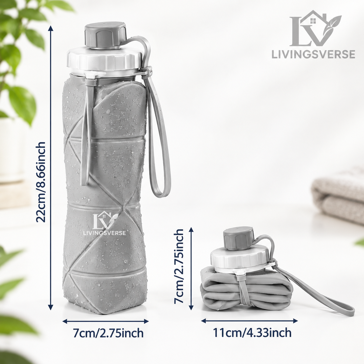 600 ML Ultra Slim Foldable Travel Bottle / Collapsible Silicone Water Bottle
