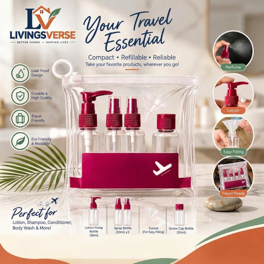 Travel Bottle Set - Refillable  4-in-1 Travel & Organization Kit